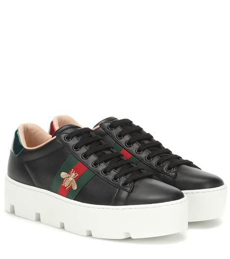 gucci ace platform black|gucci ace embellished leather sneakers.